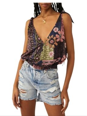 Free People Women's Tied To You Surplice Boho Tank Top Large